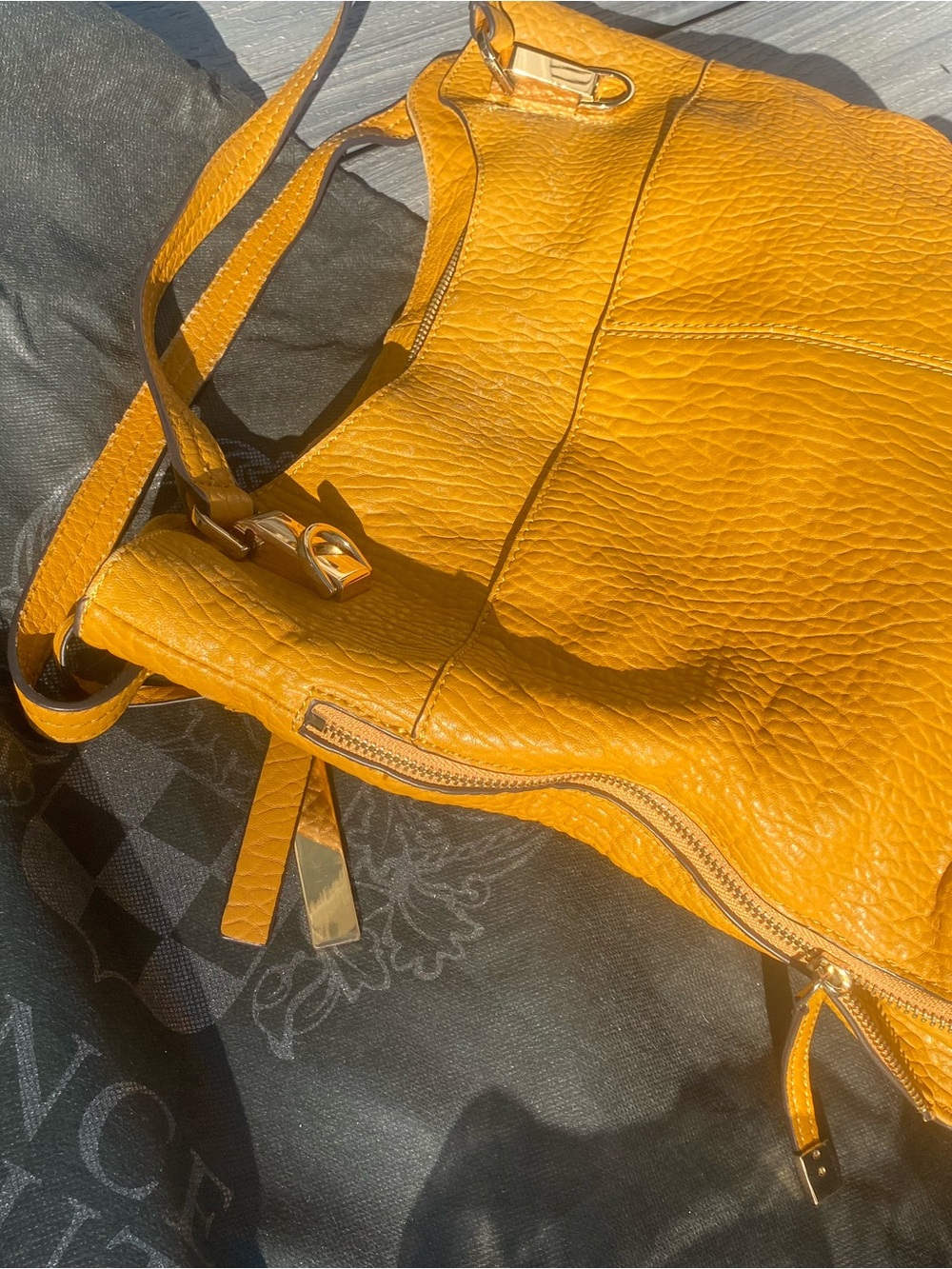 Vince Camuto Mustard Yellow Leather Shoulder Bag with Gold Hardware